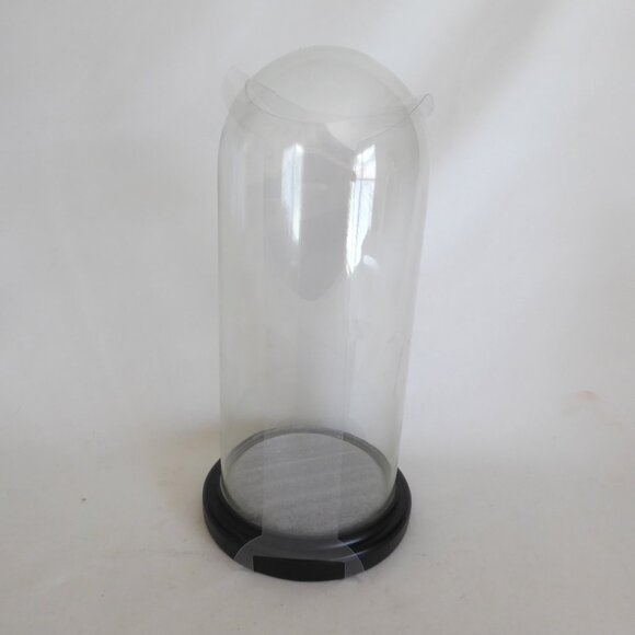 12.25” DECORATIVE GLASS CLOCHE DISPLAY DOME COVER BLACK WOOD BASE - Picture 2 of 5